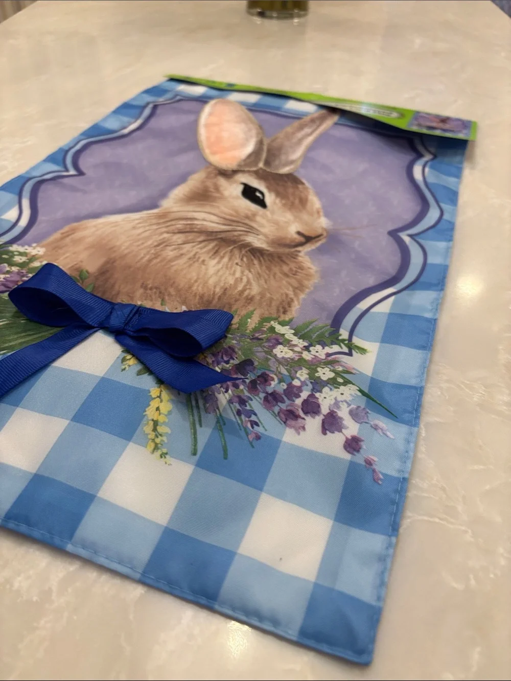 Bunny Embroidered Yard Flag - Blue